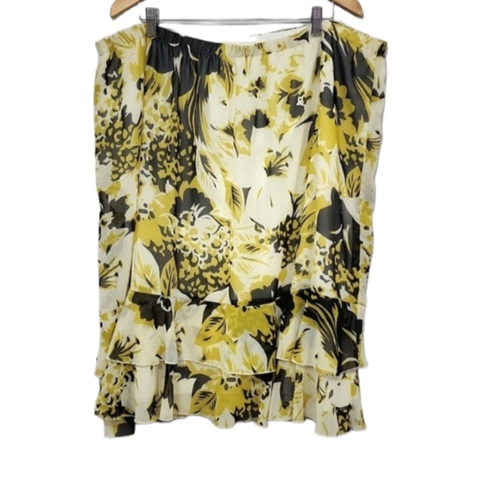 JONATHAN MARTIN Skirt‎ Plus size 2X yellow floral Ruffle Hem bow  polyester